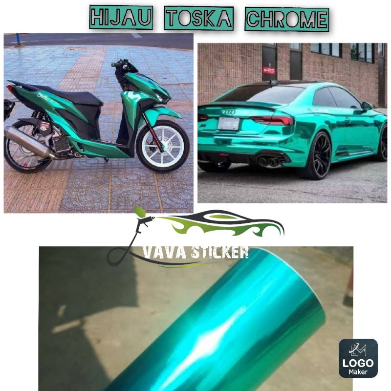 Skotlet hijau toska crome metalik / skotlet toska crome mirror / stiker skotlet motor