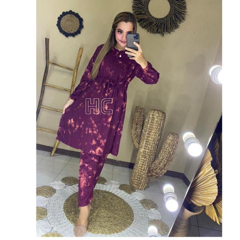 One Set Tunik Tie Dye Rayon / One Set Tunik Lengan Panjang / Indian Set Serut [GNT.18Oc22ᵂ]