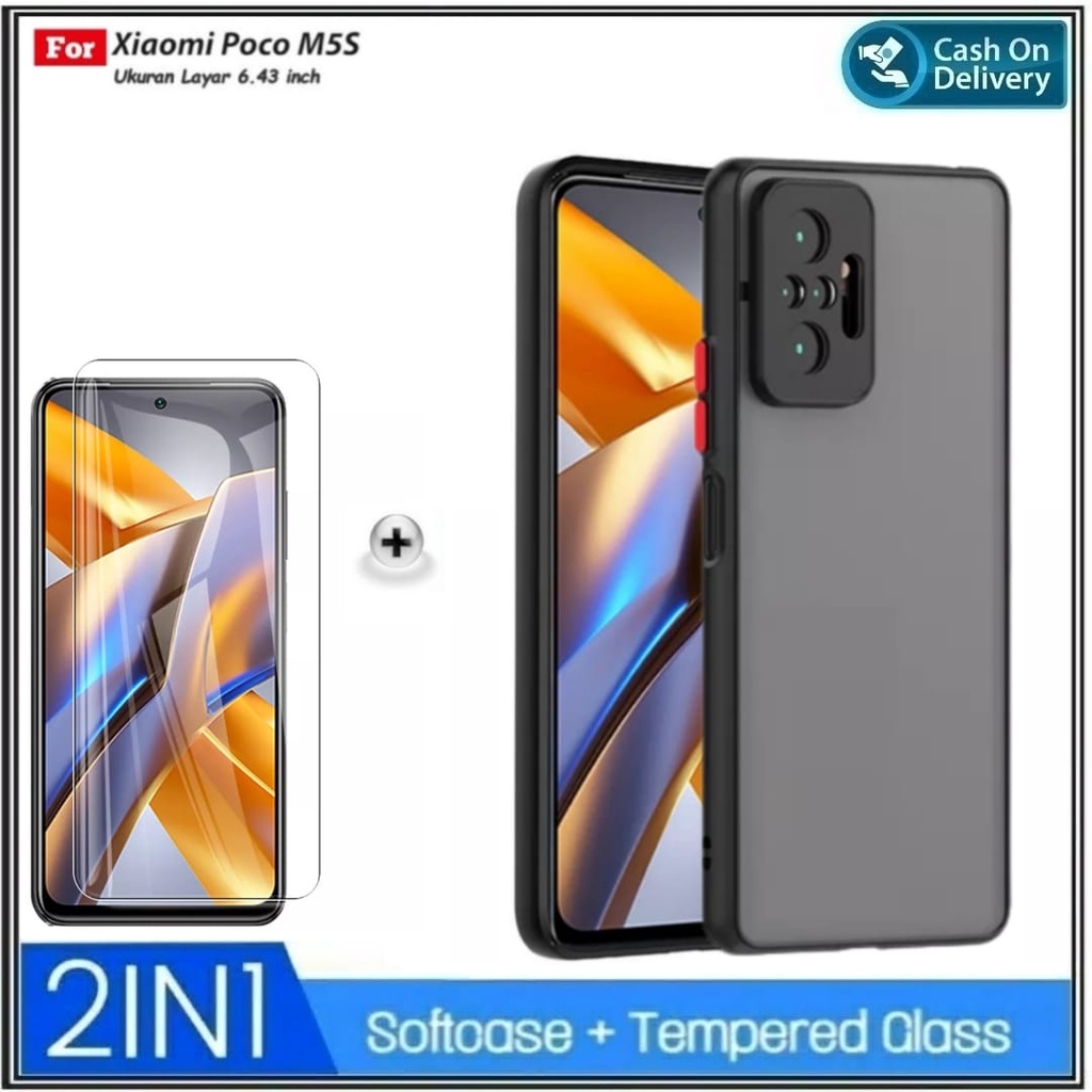 PAKET 2IN1 Case Xiaomi Poco M5S Hard Soft MY CHOICE AERO DOVE MATTE Acrylic Shockprooft Transparent Casing Cover &amp; Tempered Glass DI ROMAN ACC
