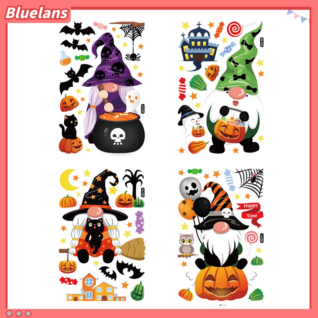 Stiker Elektrostatik Bahan PVC Tahan Air Dapat Dilepas Reusable Untuk Dekorasi Halloween Stiker Dinding Dengan Bahan Mudah Dilepas Dan Gambar Labu Penyihir Untuk Dekorasi Rumah