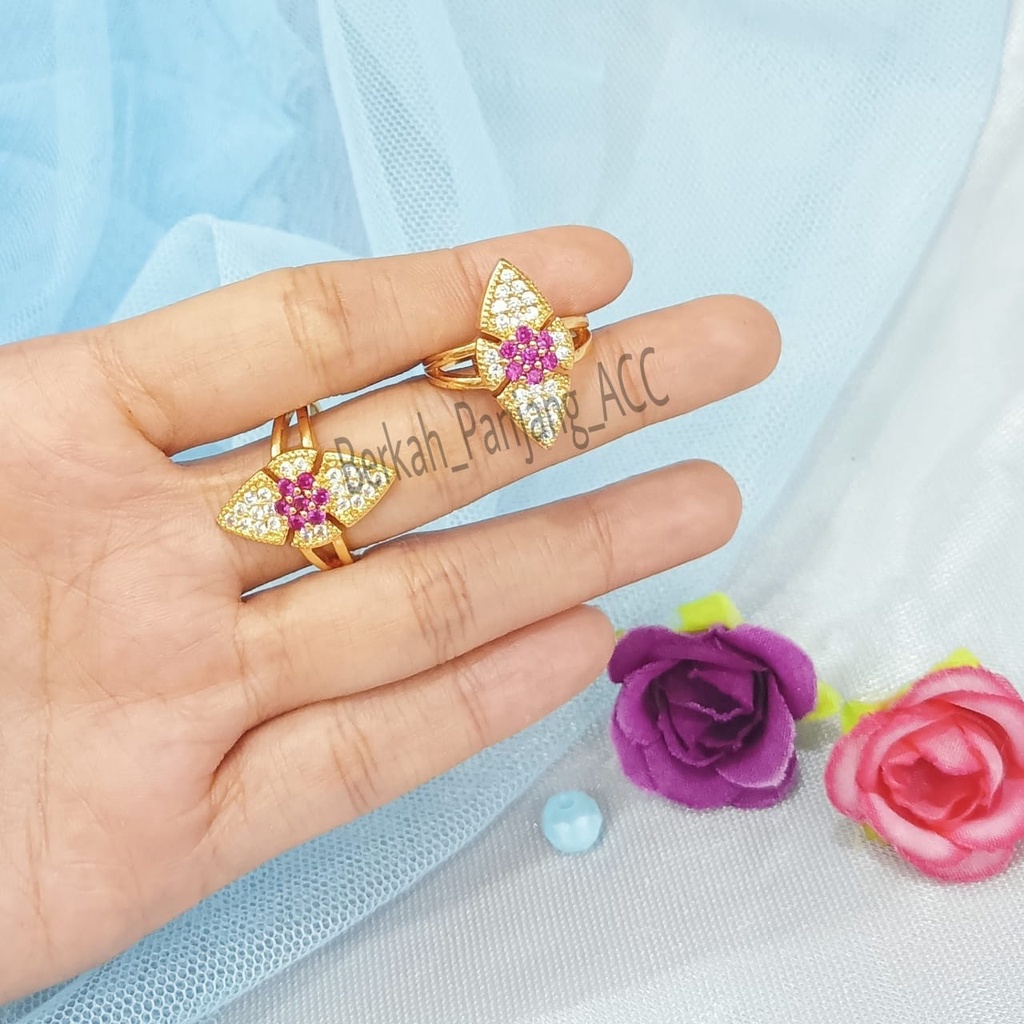 SET DEWASA RED DIAMOND ZIRCON LAPIS EMAS perhiasan super berkelas fashion korea anti karat dan anti luntur