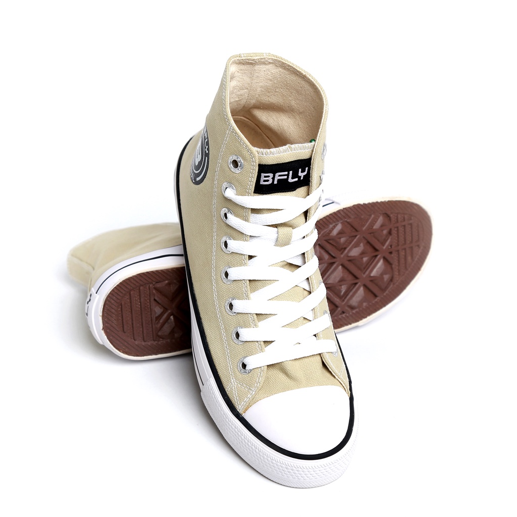 BFLY Sepatu Sneakers Casual Street Style BASIC CLR HIGH Beige White Canvas