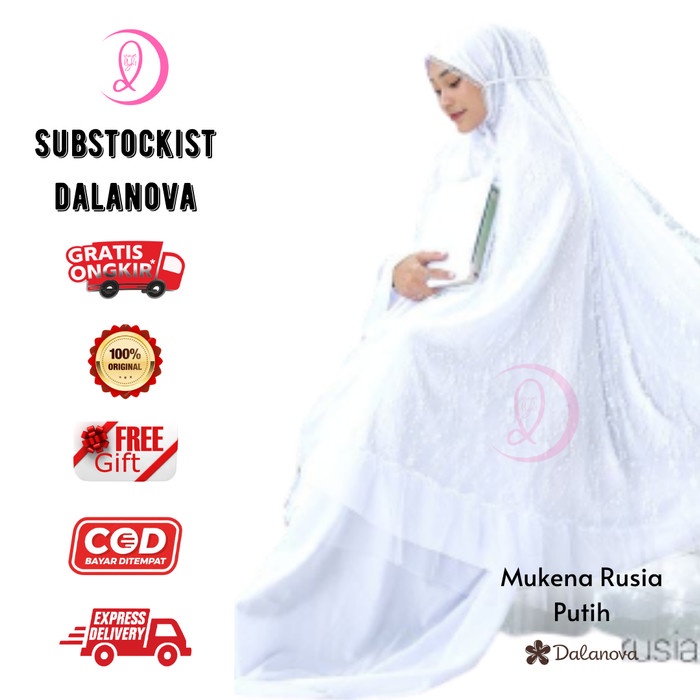Garansi Mukena Rusia Dewasa Distributor Original Dalanova - Putih, Dewasa