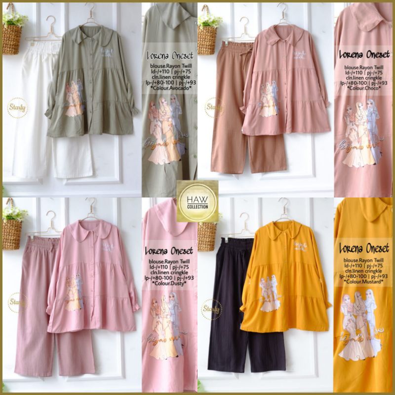Setelan Blouse Rayon dan Celana Kulot Crinkle Wanita Lorena Set By Starly Oneset Atasan dan Bawahan 