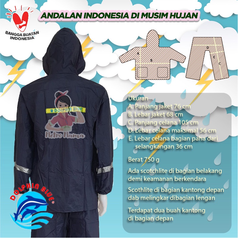 Jas Hujan Jaket Celana DOLPHIN SPACY Scotchlight 961 BIG SIZE XXL