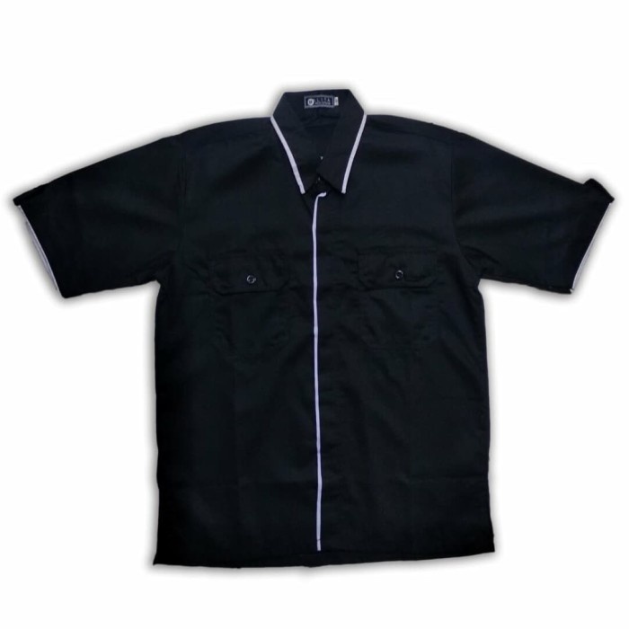 Seragam Kerja Seragam Kerja Drill , Baju Bengkel , Baju Kerja Hitam Lis Putih