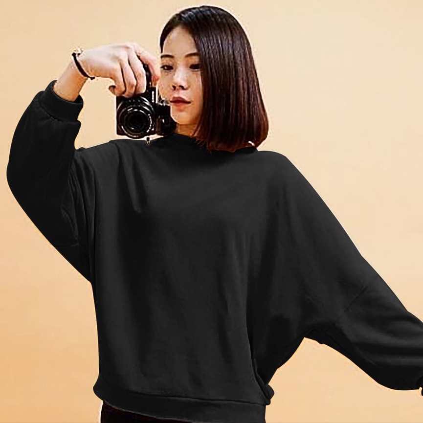 Battwing Sweater Oversize - Outfit Wanita - Allsize Bahan - Bahan Fleece tebal dan lembut