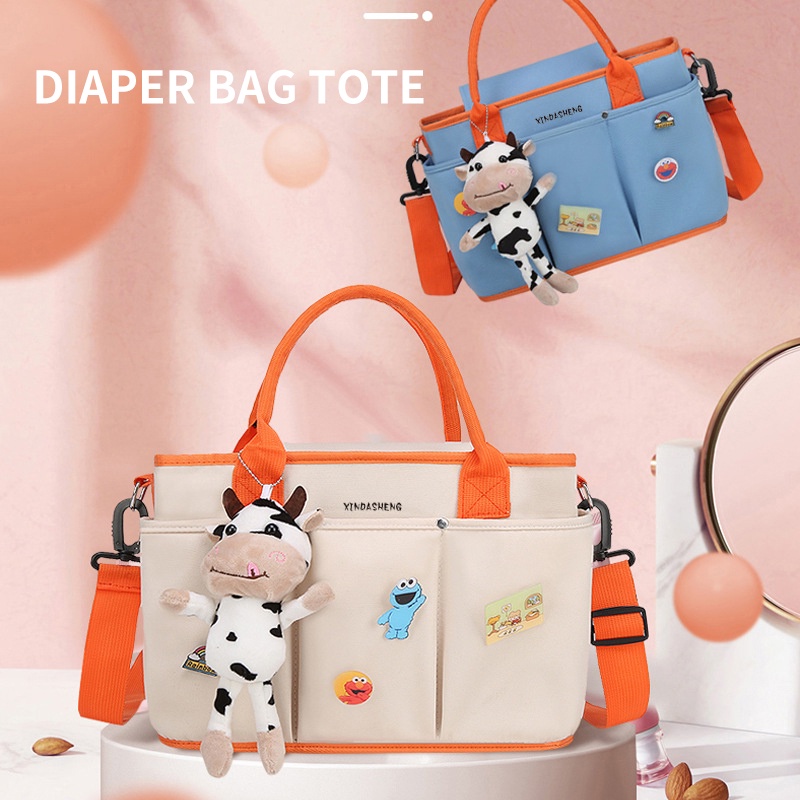 Tas Popok Tote Tas Tahan Air untuk Ibu dengan Kait Kereta Dorong Tali bahu yang dapat disesuaikan Beberapa Kantong untuk Anak Laki-laki Perempuan