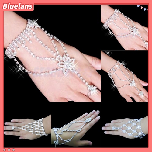 [Bayar Di Tempat]Gelang Tangan Dengan Sambungan Jari Bahan Batu Rhinestone Untuk Acara Pernikahan