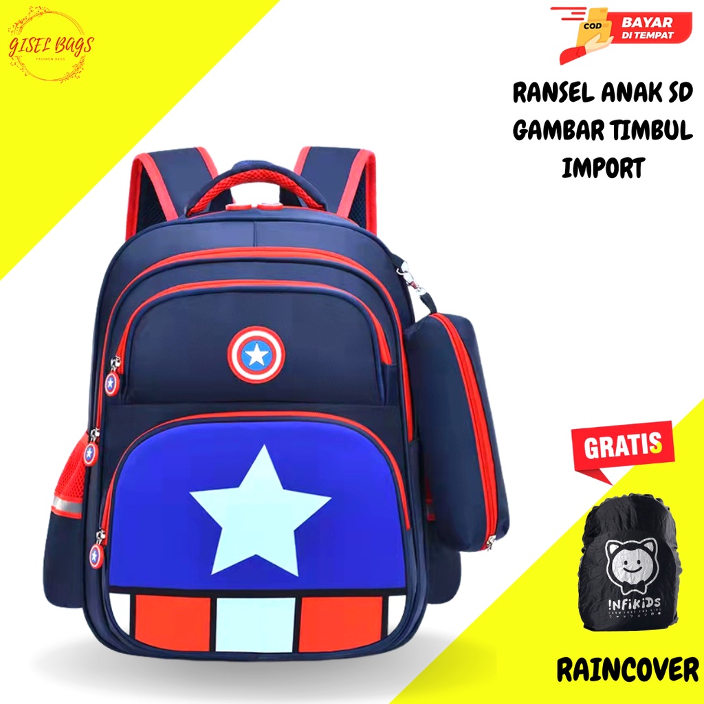 Tas anak laki laki sekolah sd gambar timbul karakter superhero waterproof