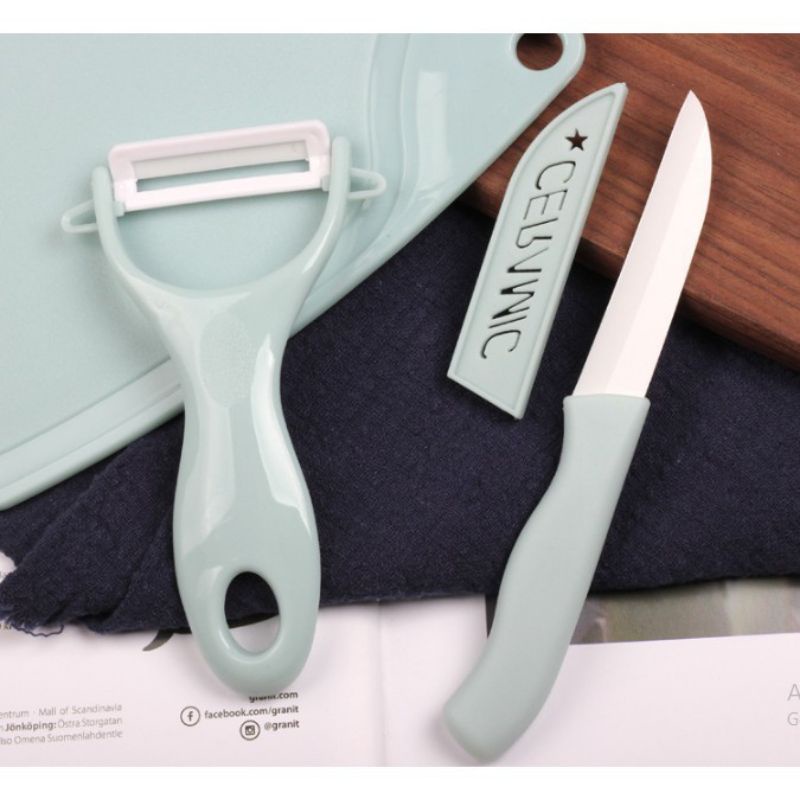 PISAU SET KERAMIK 3IN1 TALENAN PEELER BUAH ceramic fruit Knife Alat Dapur Kupas Sayur