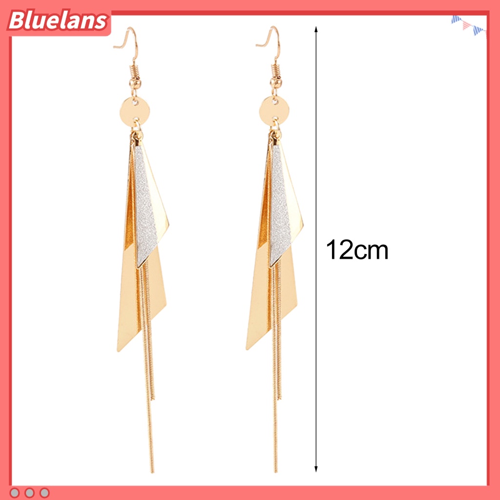 Anting Kait Gantung Panjang Bentuk Segitiga Aksen Rumbai Bahan Alloy Gaya Vintage Untuk Wanita
