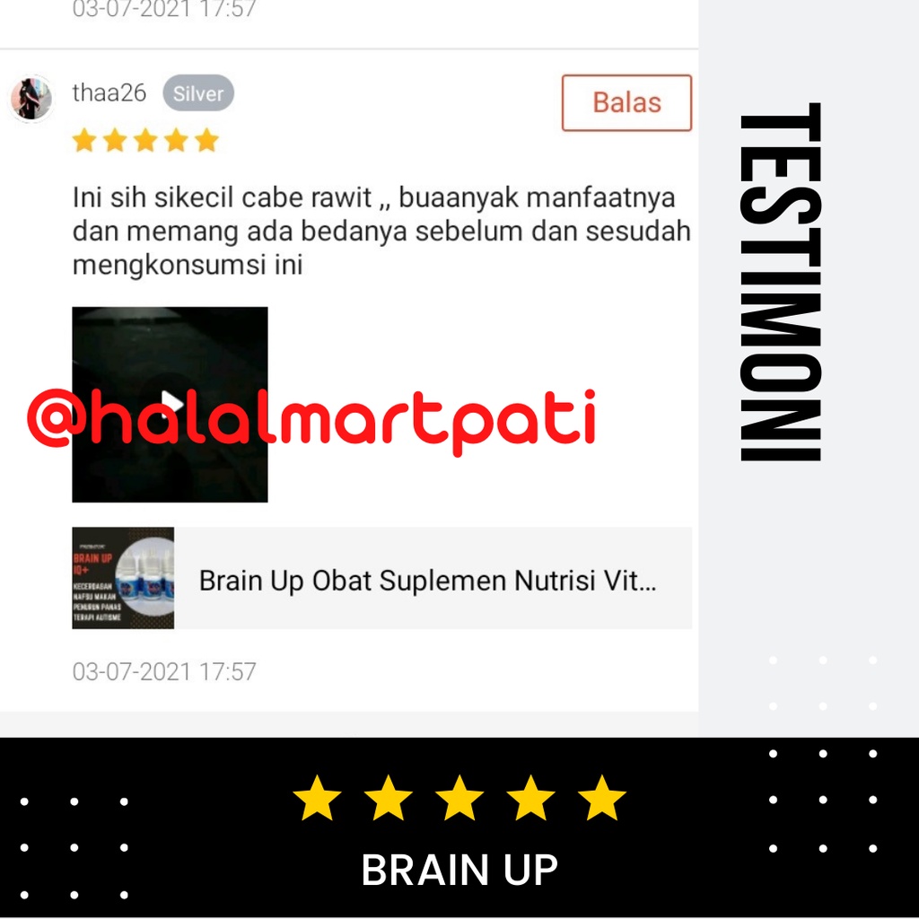 Brain Up Probiotik Ekstrak Pegagan Madu Obat Suplemen Vitamin Nutrisi Speech Delay Penambah Peningkat Kecerdasan Konsentrasi Daya Ingat Otak Nafsu Makan Penurun Panas Demam Anak Pintar Cerdas