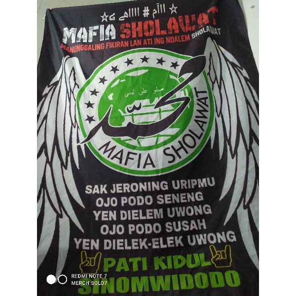 Bendera Custom Umbul Umbul Sholawat Palestina Indonesia Biru Putih Logo Sendiri