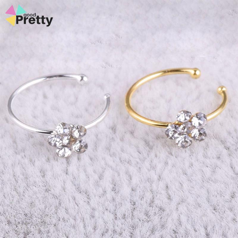 Cincin Stud Desain Bunga Plum Aksen Berlian Imitasi Sparkly Gaya Punk Untuk Hidung - PD