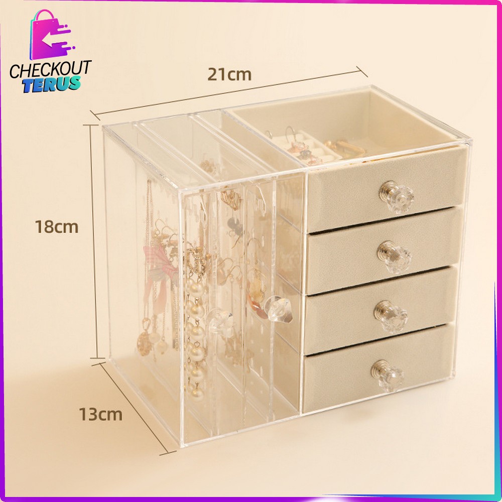 CT K136 Kotak Perhiasan Tingkat 4 Laci Rak Acrylic Organizer Anting Cincin Anti Debu soris Kalung Wanita Rak Kosmetik Multifungsi