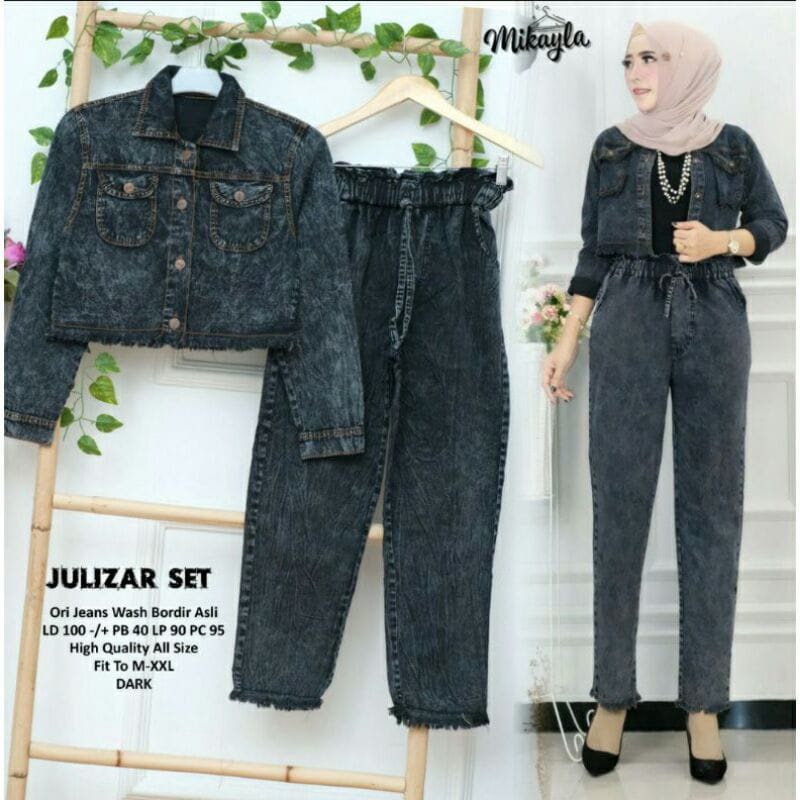 TERBARU JULIZAR SET JAKET JEANS SNOW // JAKET CROP WANITA // JAKET JEANS WANITA CROP ONE SET CELANA