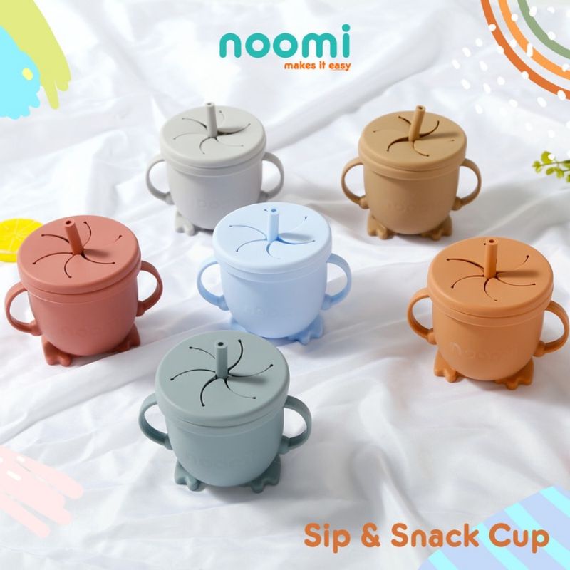 Noomi Baby Silicone Sip &amp; Snack Cup Straw 2in1 - Nomi Gelas minum Sedotan Bayi Silikon