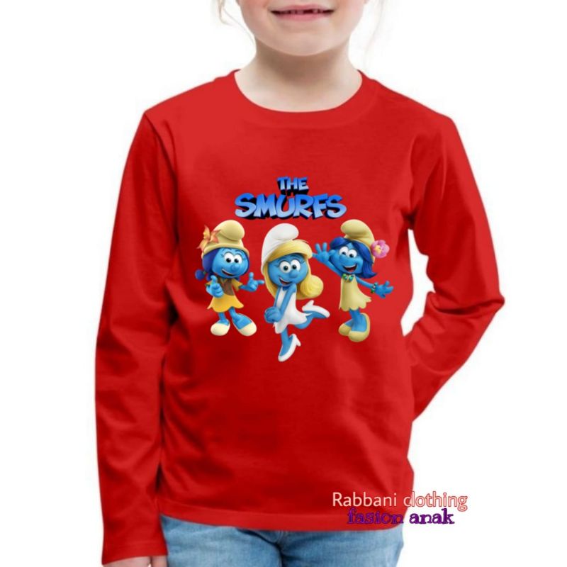 baju smurf kaos anak lengan panjang