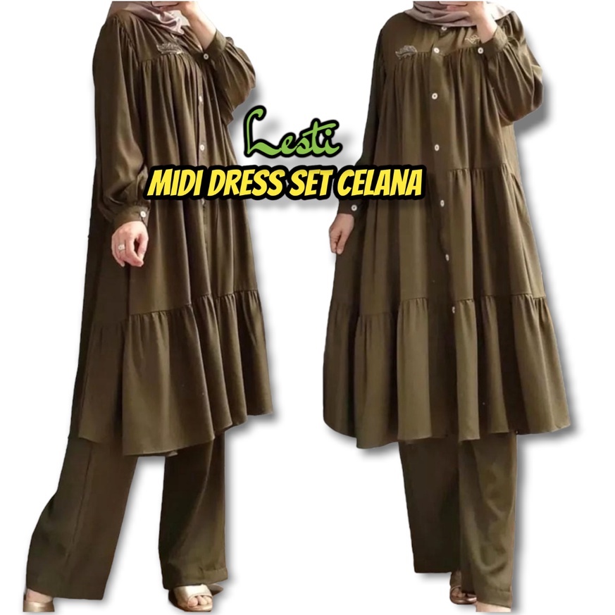 [ JUMBO ] Sania Set / Lesti Set Warna Olive Hijau Army / Setelan Muslim Wanita Terbaru 2021 / One Se