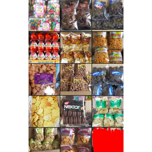 

SNACK REPACK ORI - SERENA MONDE - CHITATO - NEXTAR - OREO - PILLOWS - RIN-BEE - PIATTOS - KINDER JOY -GOOD TIME - PERMEN BOLA RASA BUAH - KUE DOLAR