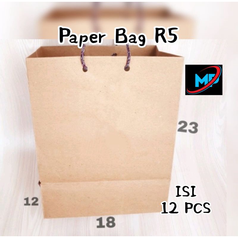 

[ 12 Pcs ] Paper Bag R5 uk 18 x 12 x 23 cm ~ 125 Gsm.