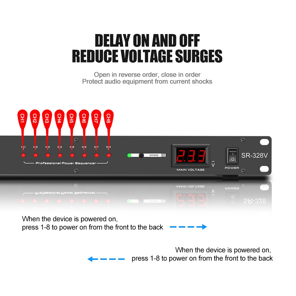 Pengurus kuasa SR-328/SR-328V 8-channel 40 amp power controller Audio system power timing is applicable to stage socket controller Central control power sequencer