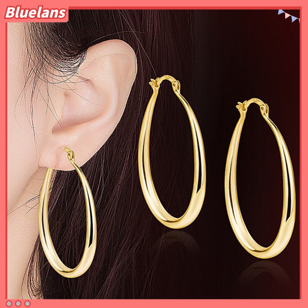 Bluelans Women Simple Fashion Oval Type Hoop Alloy Earrings Ear Loop Piercing Jewelry