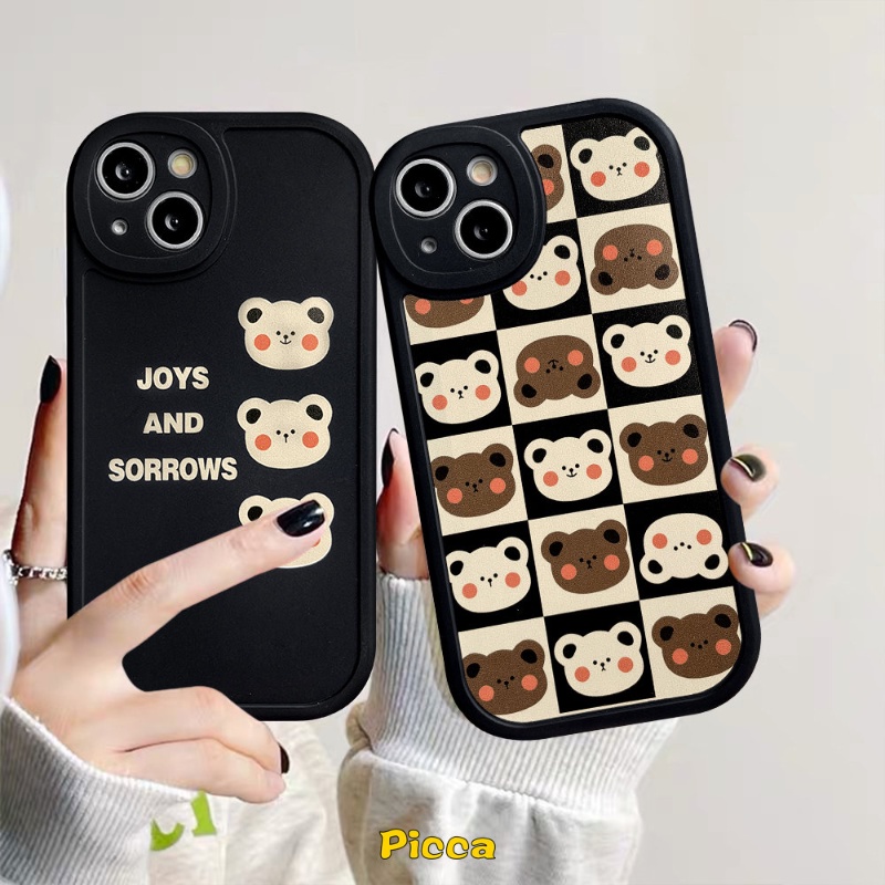 Trendy Lattice Case Realme C53 10 C55 10 Pro Plus C31 C35 C30 C21Y C12 C25Y C15 C2 C25s C20 C17 C21 C11 C20A GT C3 6i 5i 6 8Pro 5s 9i 7i 5 6s 8 8i Kartun Lucu Soft Cover Beruang