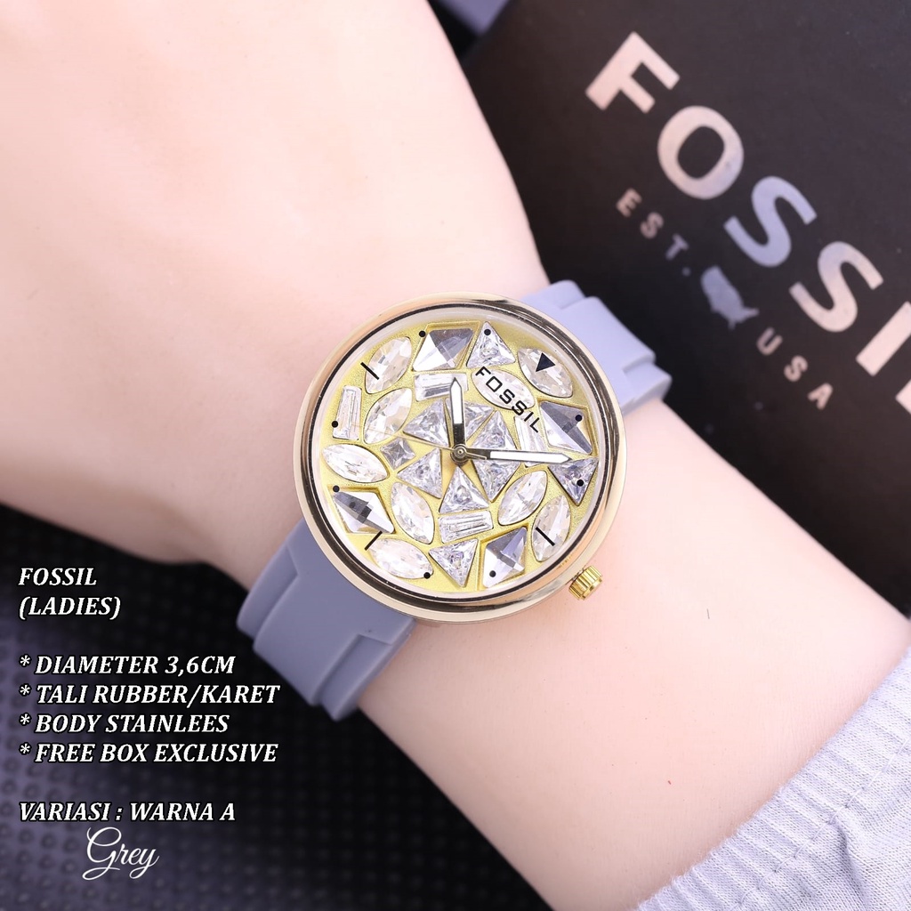 (FREE BOX) JAM TANGAN WANITA F-019 FASHION TALI RUBBER BODY BULAT