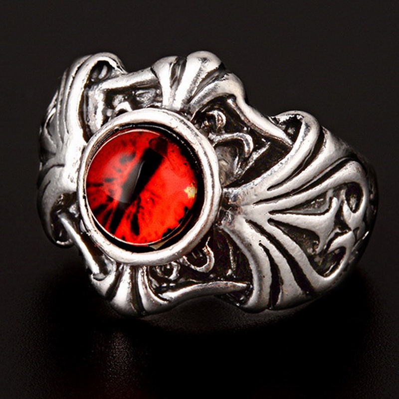 Cincin Adjustable Desain Mata Iblis Warna Silver Untuk Pria