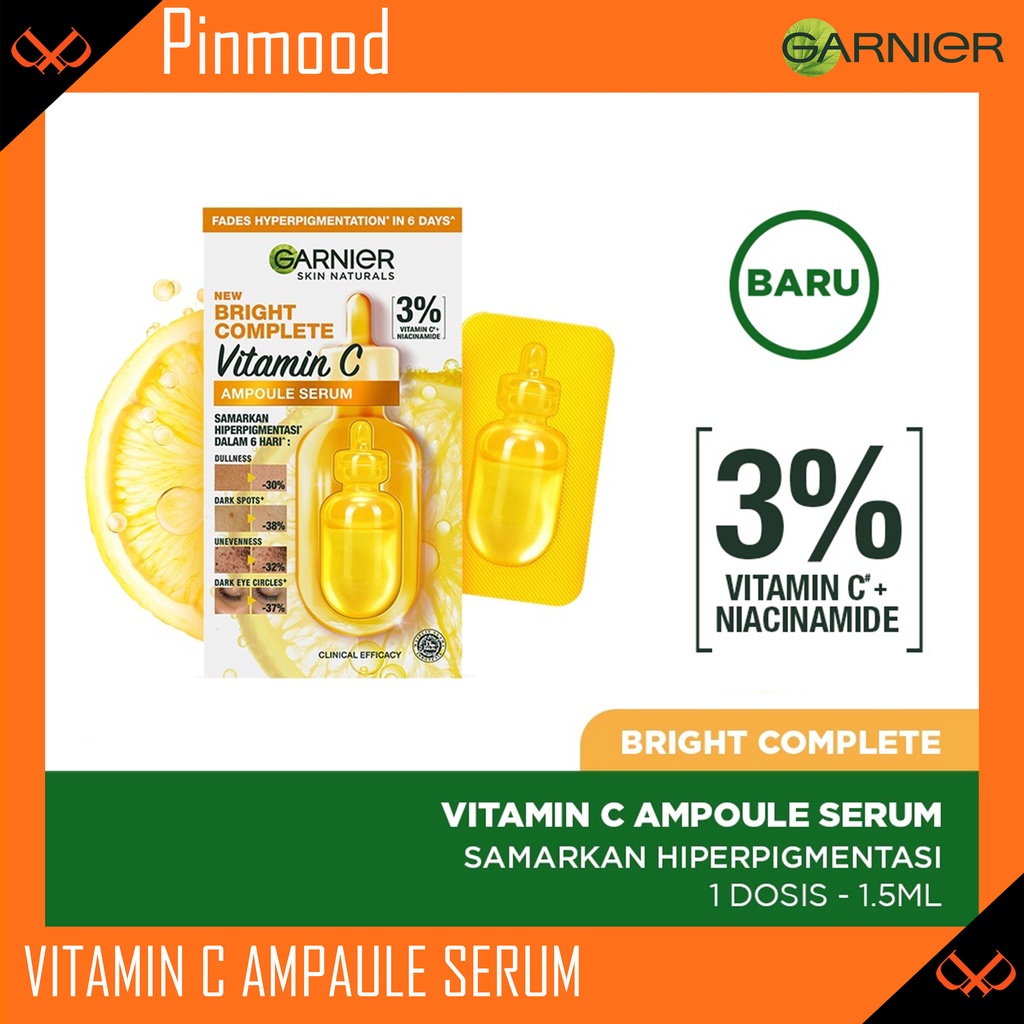 GARNIER BRIGHT COMPLETE VITAMIN C AMPOULE SERUM [ 1,5 ML ] / 1 X MONODOSE HIPERPIGMENTASI SERUM MENCERAHKAN WAJAH MUKA