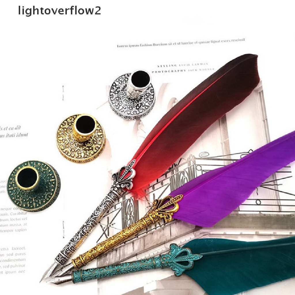 (lightoverflow2) Stand Holder Pena / Pulpen / Pensil / Alat Tulis Bahan Metal Desain Bulu Gaya Eropa / Vintage