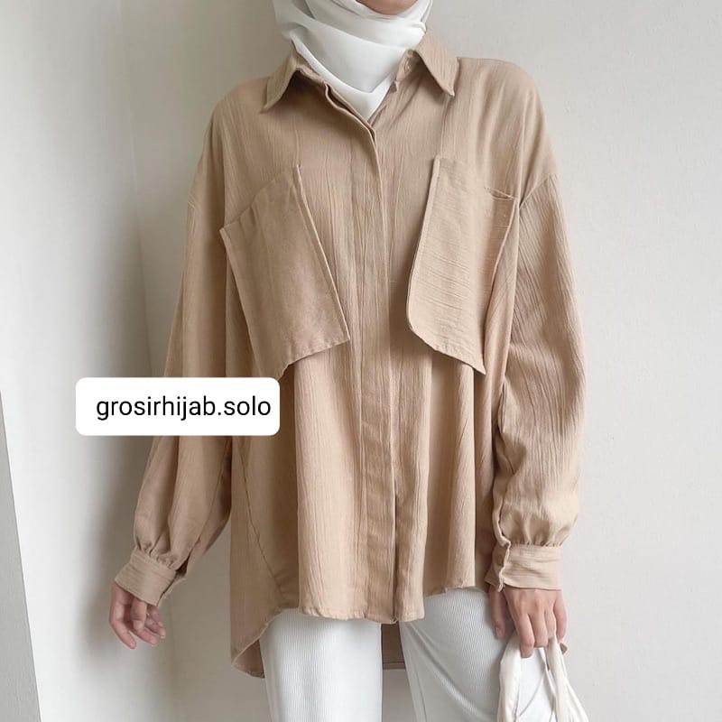 (MSB) KEMEJA VALESKA OVERSIZE FULL KANCING BLOUSE WANITA POLO LINEN