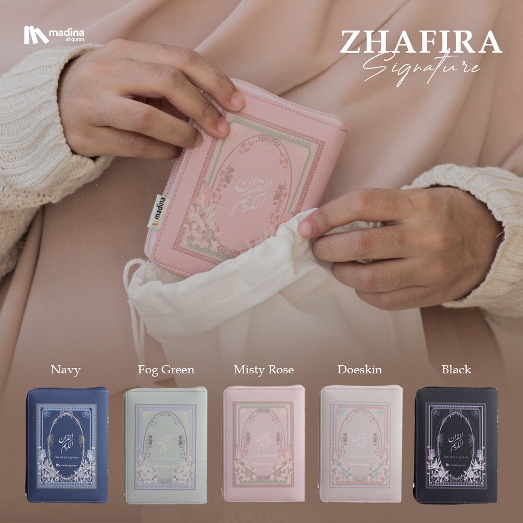 Al-Quran Madina Saku Pocket Zhafira Signature | Cover Kain | Quran Cantik | Bonus Al-Ma'tsurat Cantik