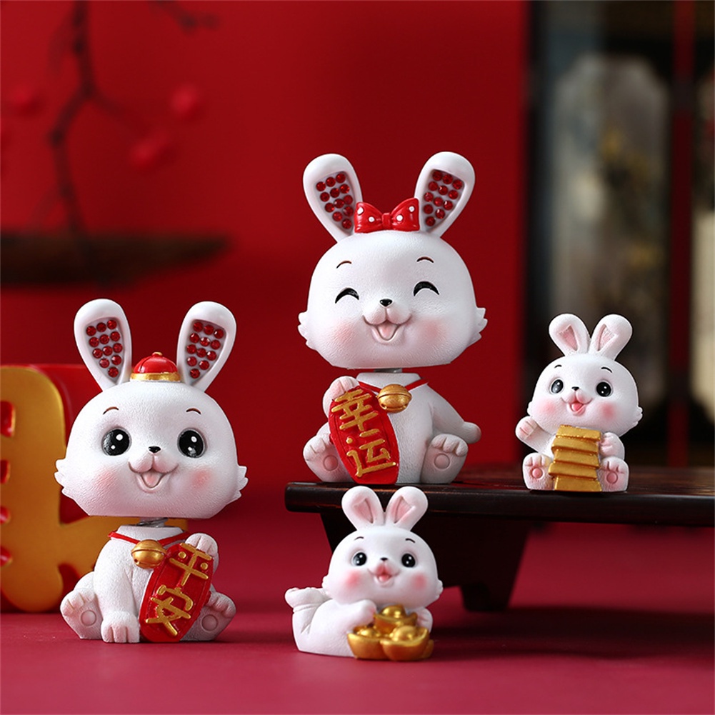 ღ Lucu Kelinci Zodiak Ornamen Dekorasi 2023 Kelinci Mobil Kantor Desktop Rumah Dekorasi Kerajinan Resin Ornamen Hadiah Kreatif