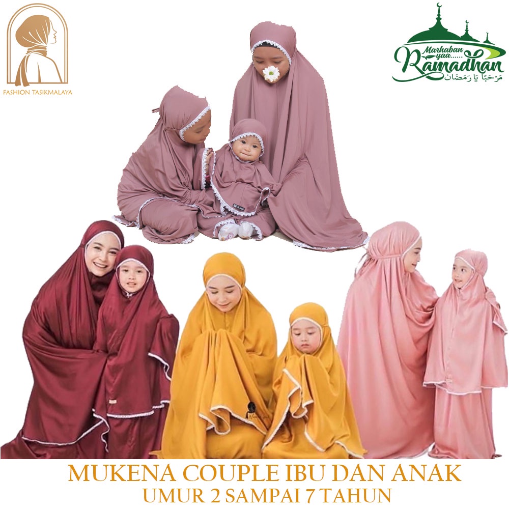 MUKENA COUPLE IBU DAN ANAK PEREMPUAN UMUR 2 TAHUN SAMPAI 7 TAHUN RAYON RENDA PRENIUM