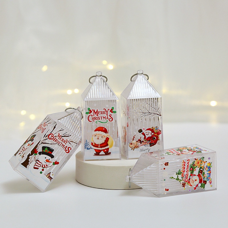 Ornamen Lentera Lilin Desain Santa Claus Snowman Untuk Dekorasi Natal