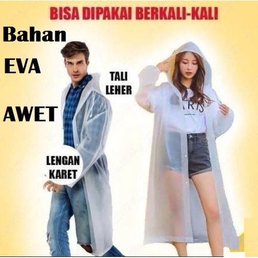 Jas Hujan EVA raincoat dewasa kancing lengan poncho ponco sepeda motor