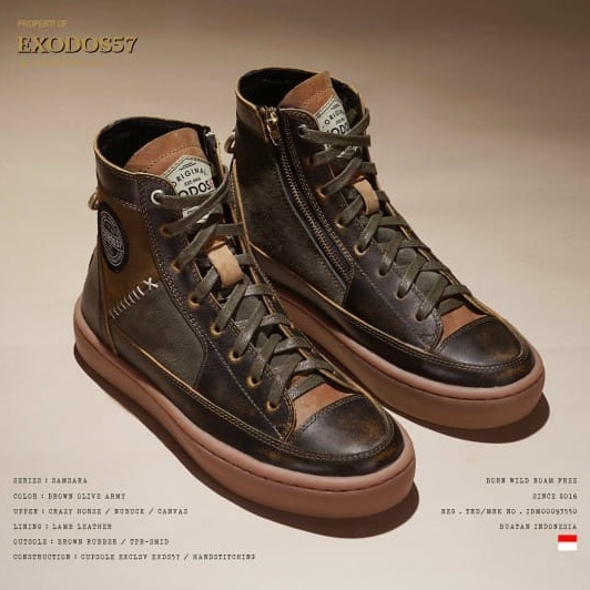 Sepatu Sneaker Kulit Pria - Exodos57 - Samsara - Brown Olive Army