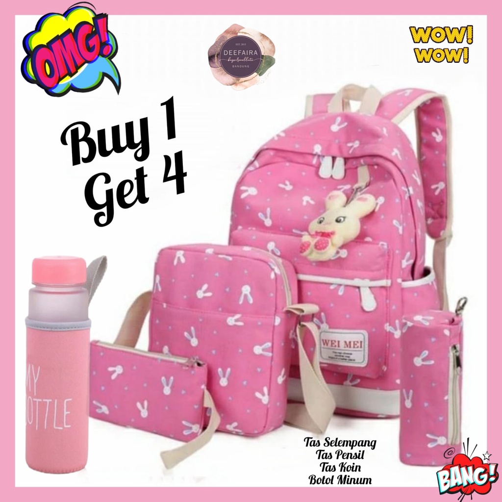 Tas Ransel Untuk Anak Perempuan Motif Kelinci Smile Buy 1 Get 4 Khusus Untuk Anak Tk Paud Dan Sd