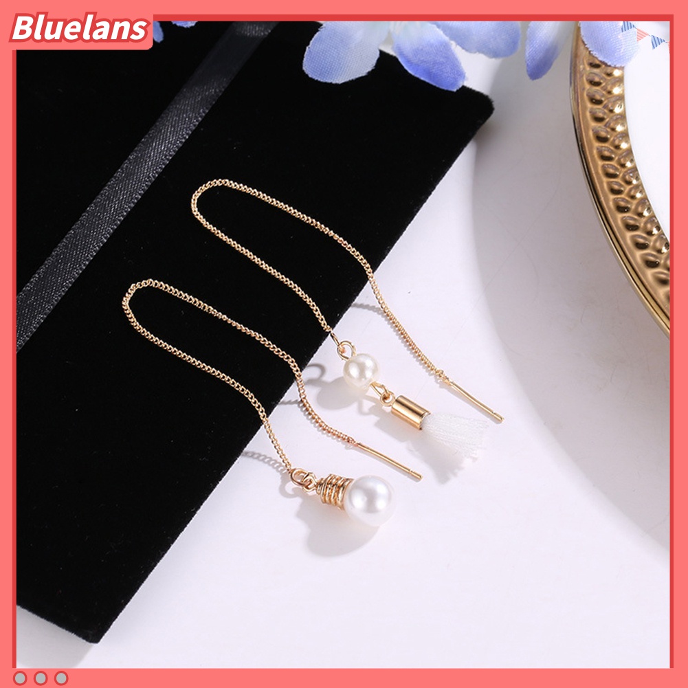 Anting Stud Rantai Panjang Rumbai Mutiara Tiruan Model Irregular Untuk Perhiasan