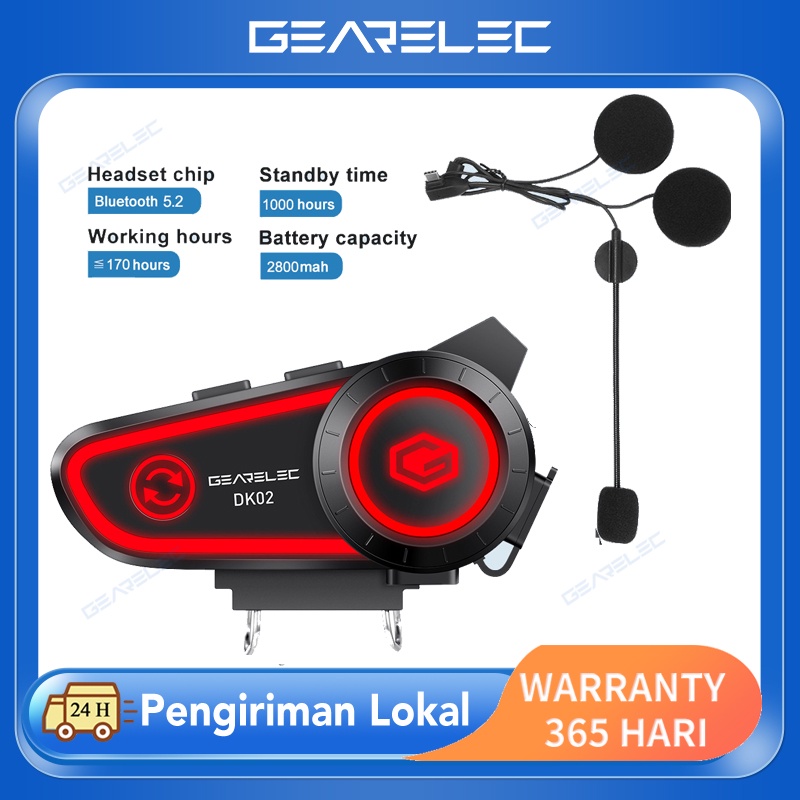 GEARELEC DK02 Helm Sepeda Motor Headset Bluetooth Headset Hands Free Call Kit IPX7 Tahan Air 2800mAh BT5.2 Headset Stereo Nirkabel dengan Waktu Siaga 1000 jam