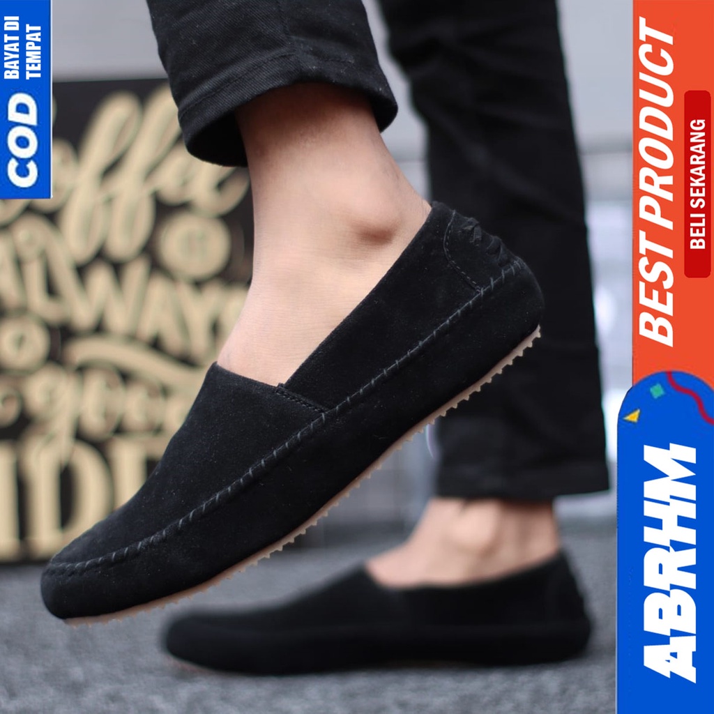 Sepatu Slip On Casual Santai Kerja Kantor Pria Hitam Slop Abrhm Siena