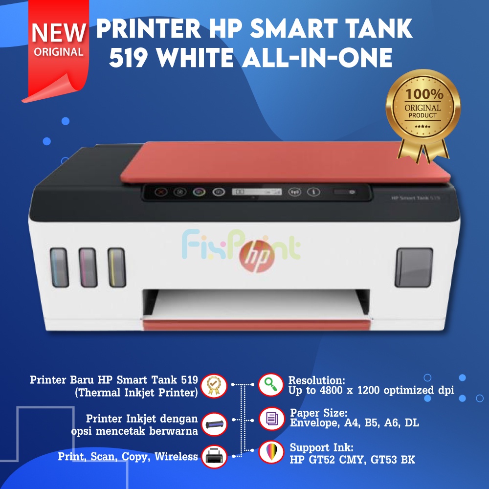 Printer Smart Tank 519 White Wireless All-In-One Print, Scan, Copy, Wi-Fi