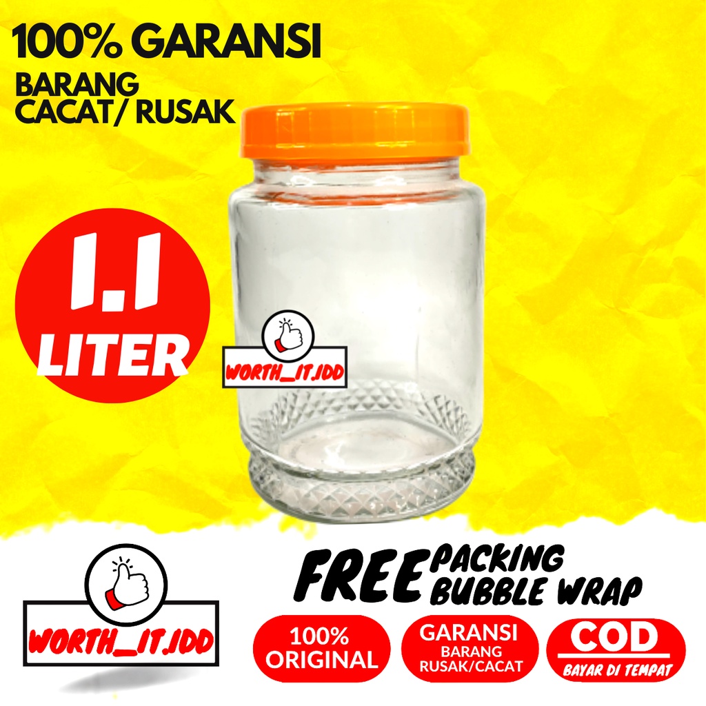 TOPLES KACA 1 LITER JAR KACA TEMPAT PENYIMPANAN MAKANAN SERBAGUNA LODONG TOPLES KACA KEDAP UDARA TUT