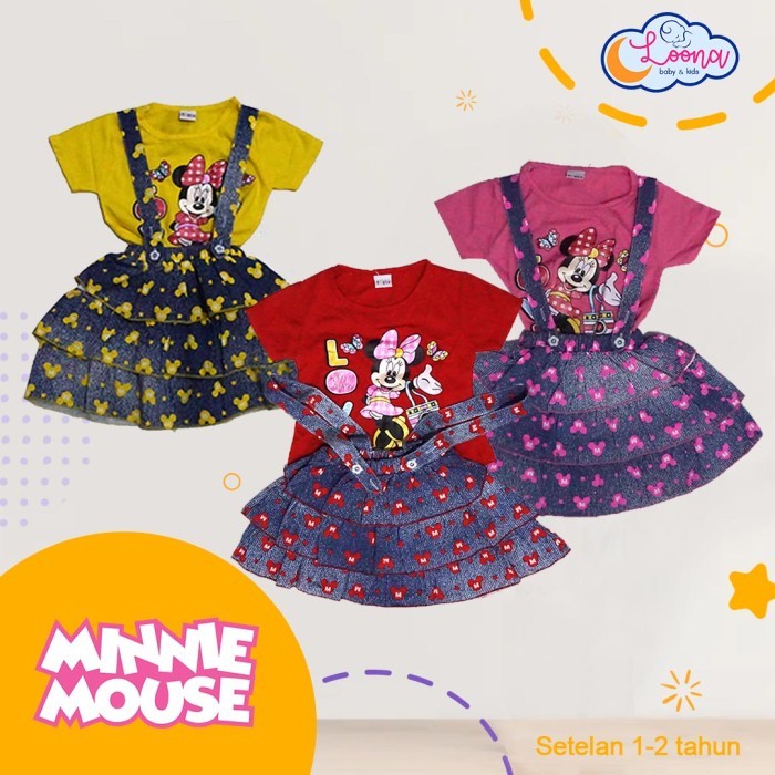 Setelan Baju Rok Kodok Hello Kitty Minnie Anak Bayi Perempuan 1-2 Tahun