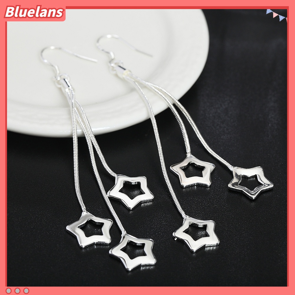 Anting Kait Gantung Panjang Lapis Silver Desain Bintang Untuk Wanita