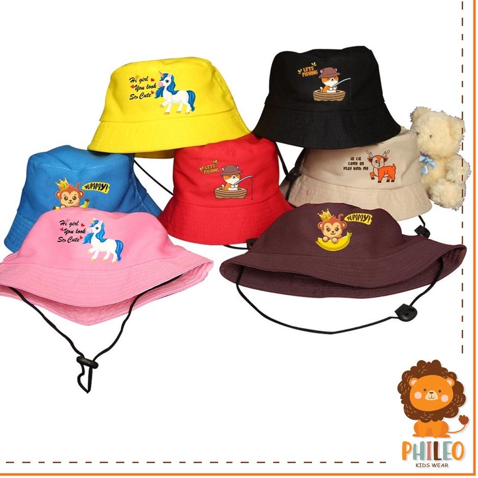 ㅉZ PHILEO | TOPI BUCKET TALI ANIMAL - FASHION HAT LUCU MOTIF BUCKET SABLON ANIMAL DENGAN TALI READY 