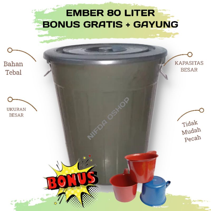 Gratis Gayung 1 Pcs + Ember Besar 80 Liter Bahan Plastik Tebal